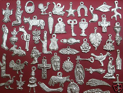 100 Silver Mexican Folk Art Milagros Charms Exvoto Nicho Retablo Charms Lot