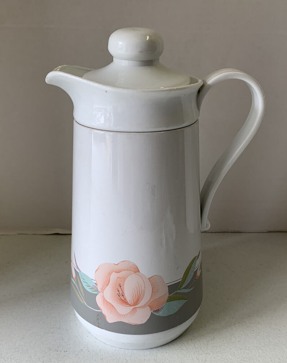 Phoenix Pitcher Lid Carafe Coffee Retro Thermos Beige Pink Green Roses Hot Cold